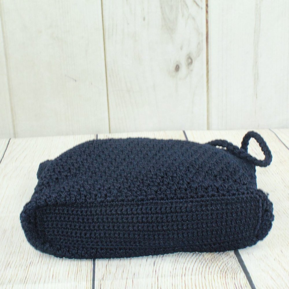 The Sak Blue Crochet Zipper Side Pocket Lined Tote Shoulder Handbag - Picture 8 of 9